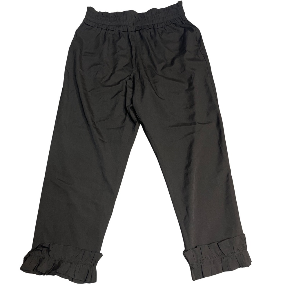 Vero Moda Ruffle Hem Pants Womens XL Black Good Smocked Waist Cropped Trousers
